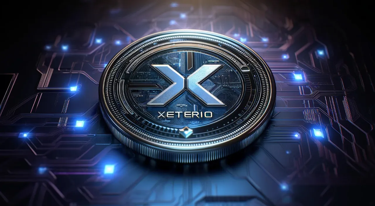 a close up of a computer chip with the letter x on it with words "Xterio" spelled below