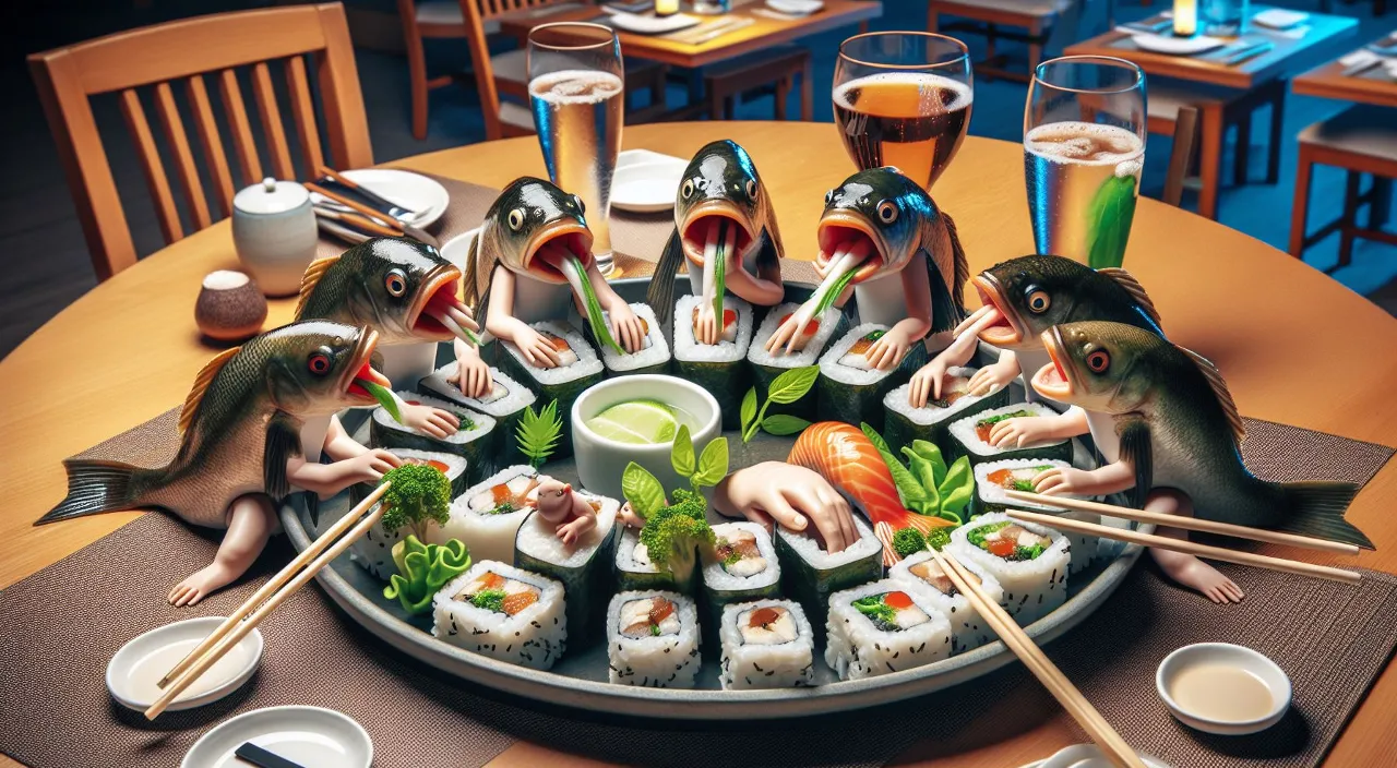 Eating Sushi with toy parts