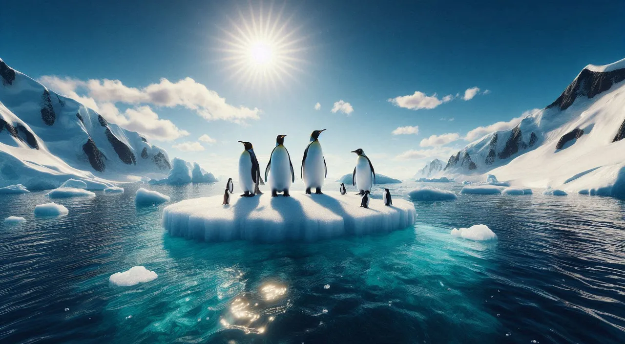 a group of penguins standing on top of an iceberg AND THEY ARE IN CRISIS