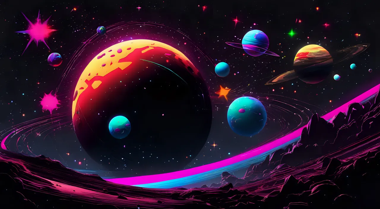 a space scene with planets and stars