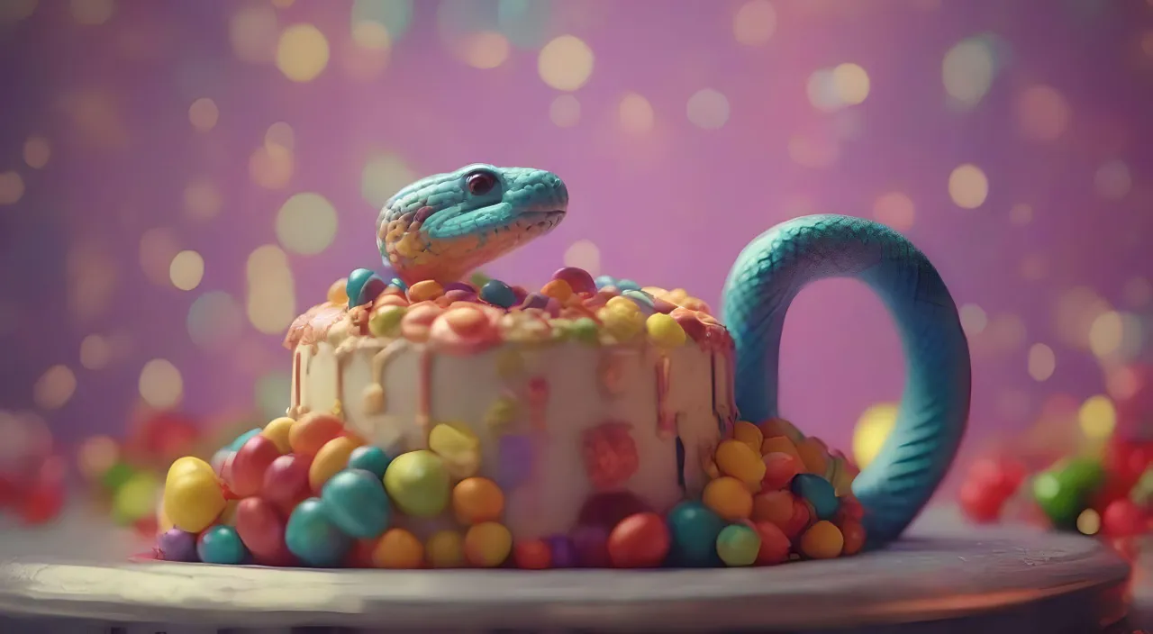 a cake with a snake sitting on top of it