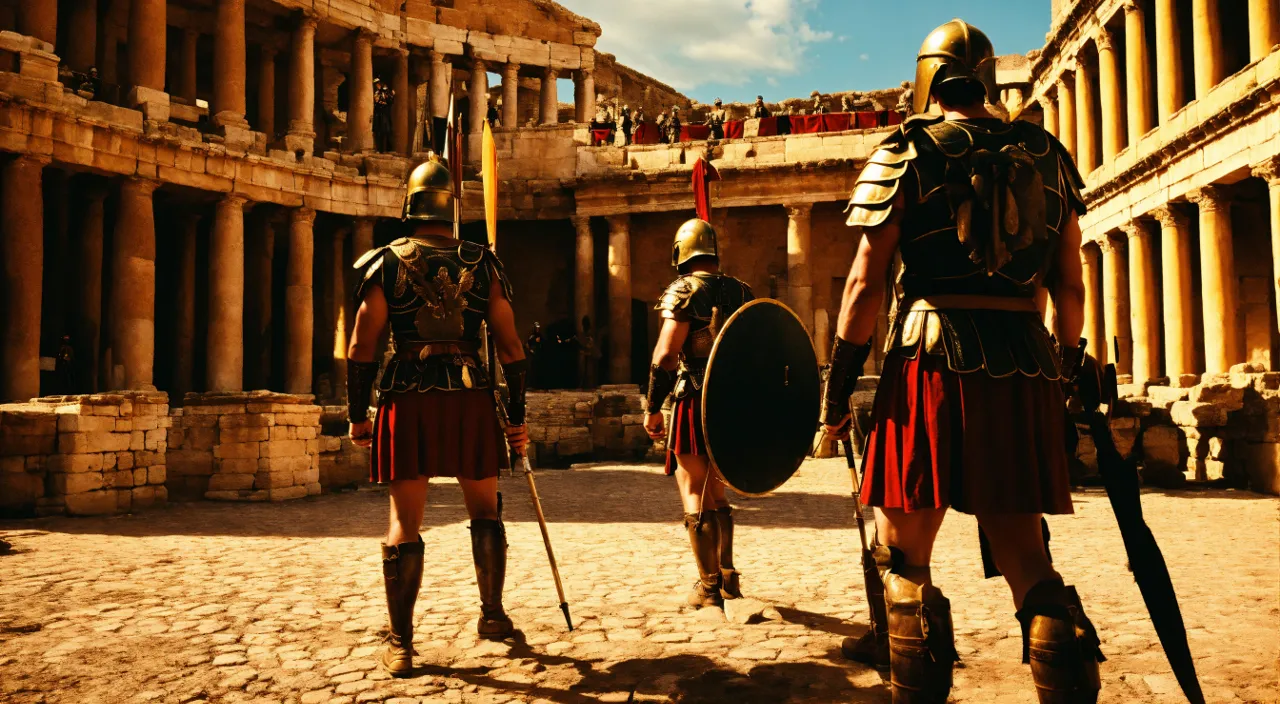 a couple of men in roman armor standing next to each other