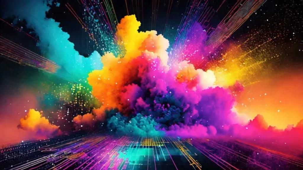 a colorful explosion of colored smoke and clouds