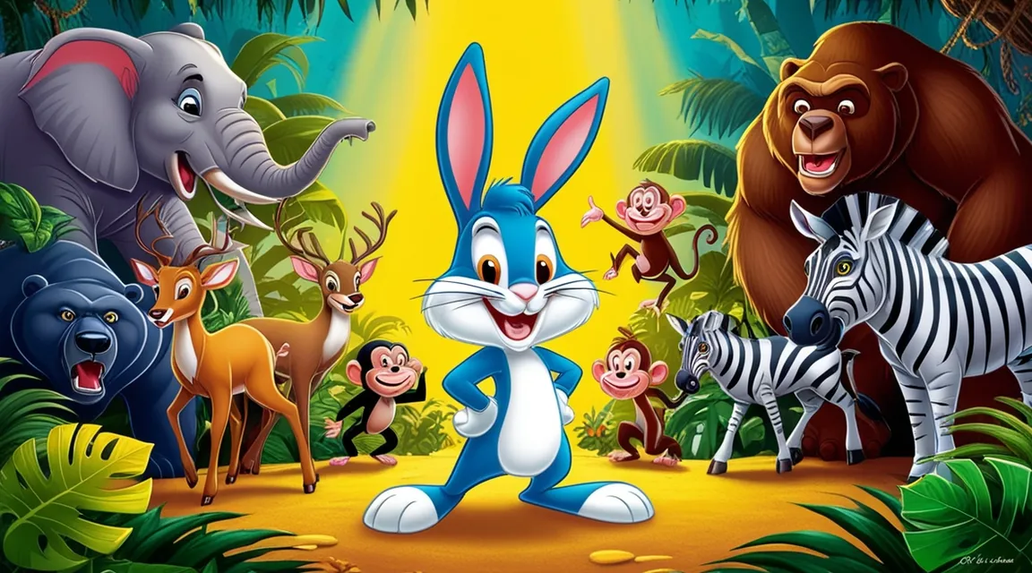 a group of cartoon animals in the jungle