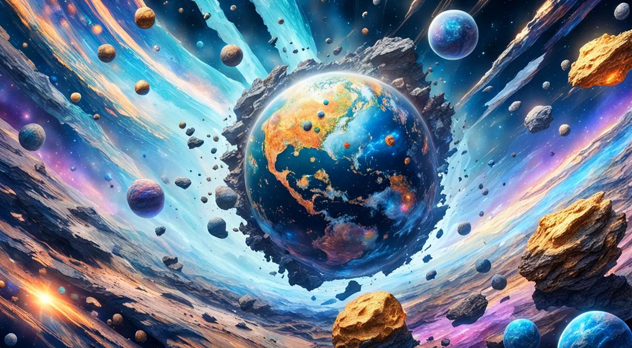 a painting of a planet surrounded by other planets