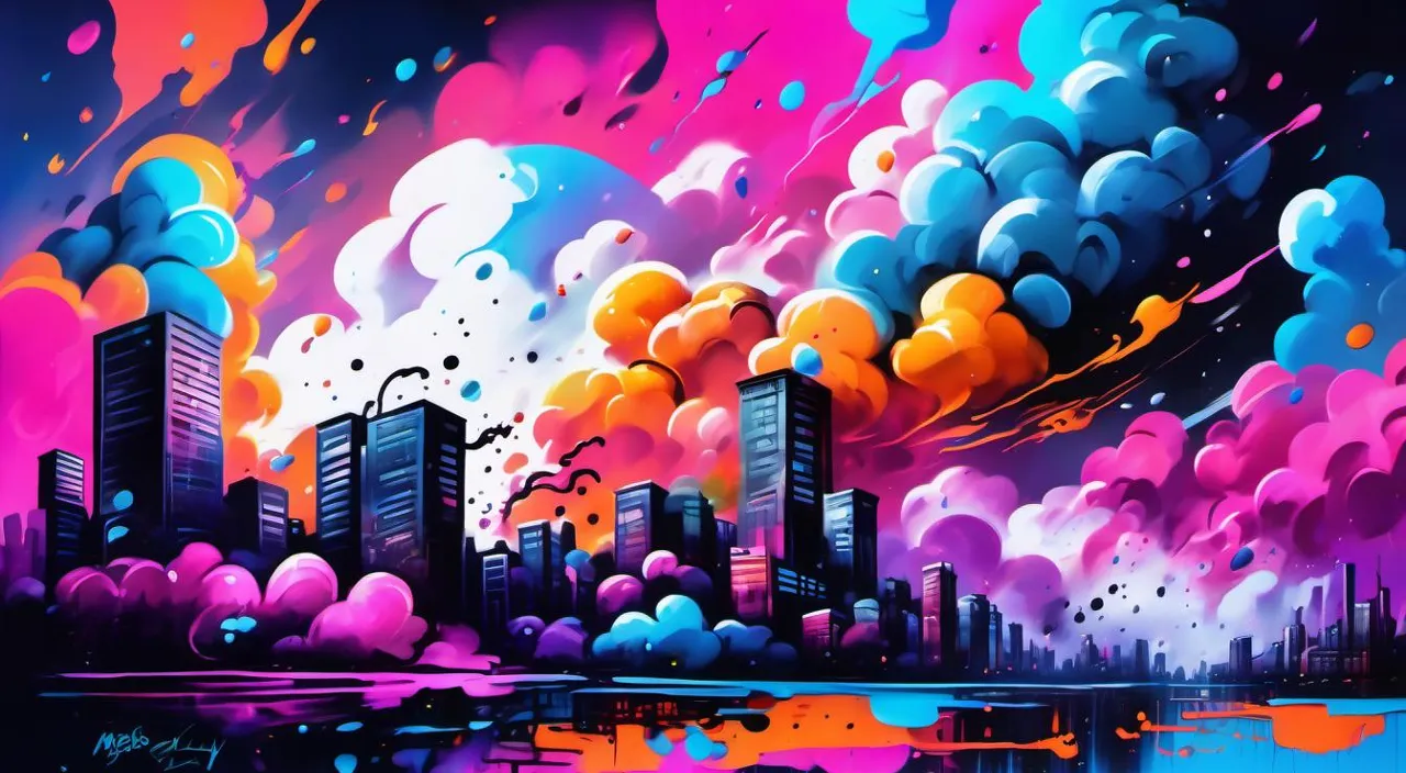 city with colorful clouds