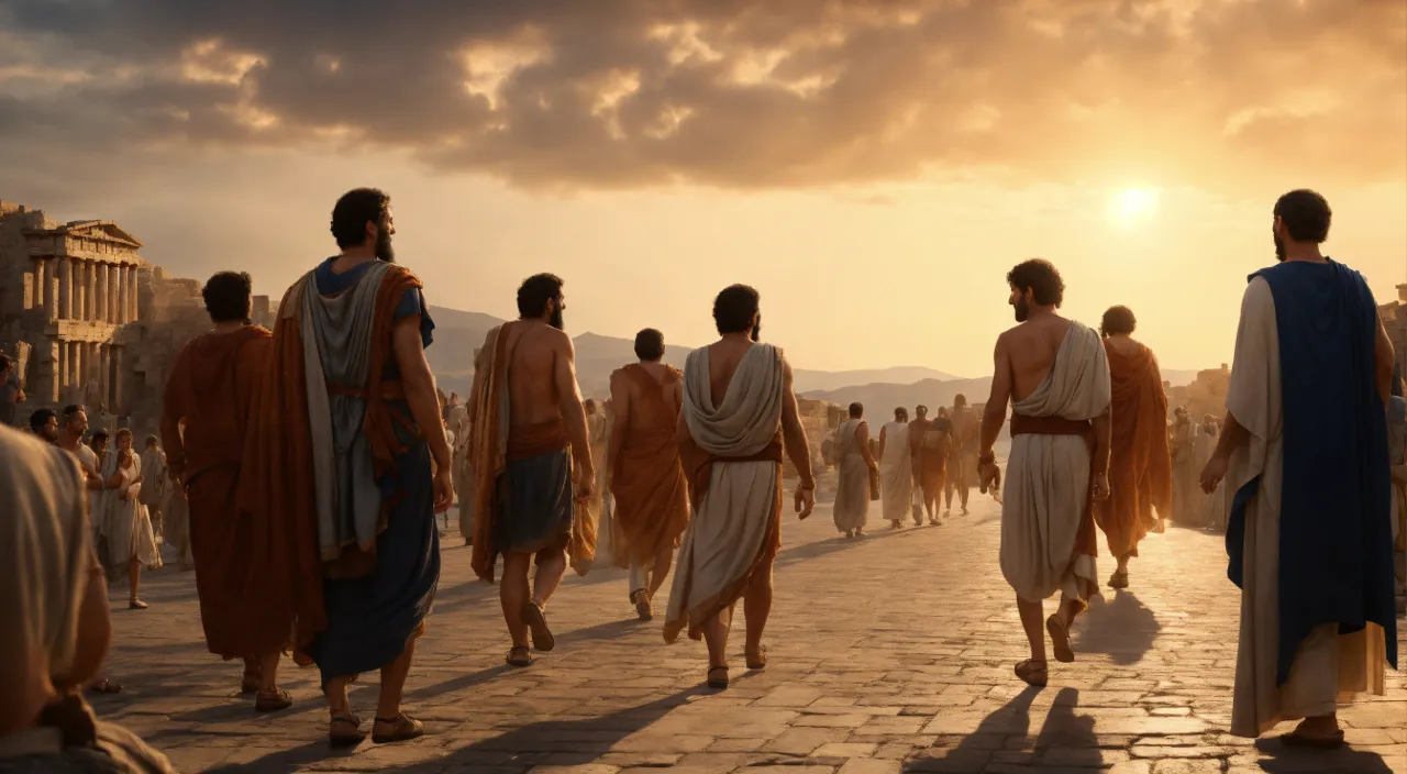 a group of people walking down a street