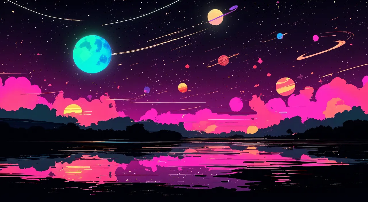 a painting of planets floating in the sky