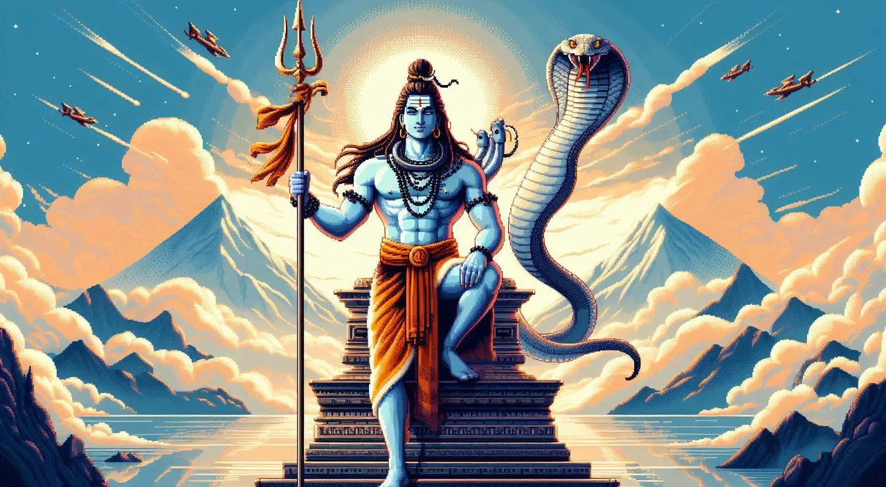 a painting of a hindu god with a snake