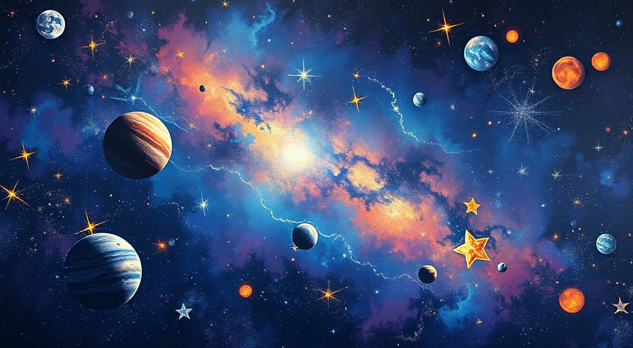 a painting of planets and stars in the sky