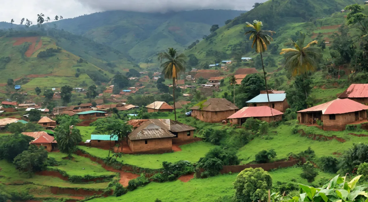 a village in the middle of a lush green hillside