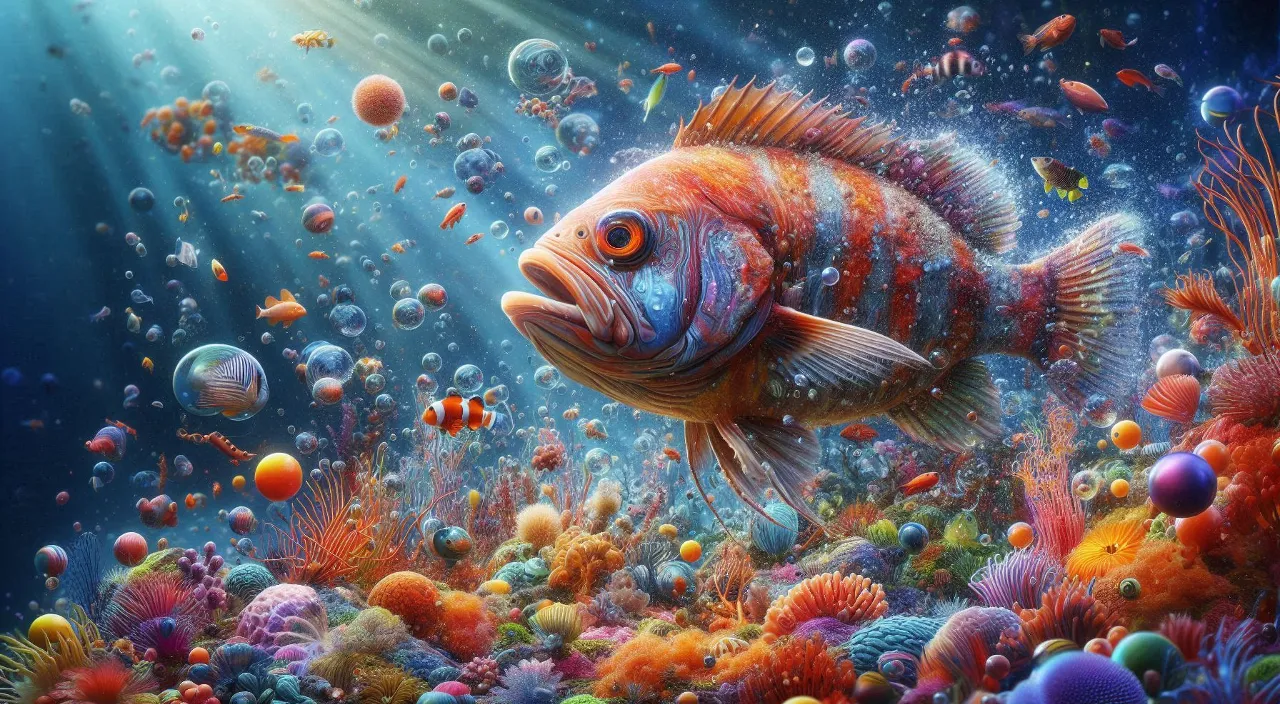 a painting of a fish swimming in the ocean