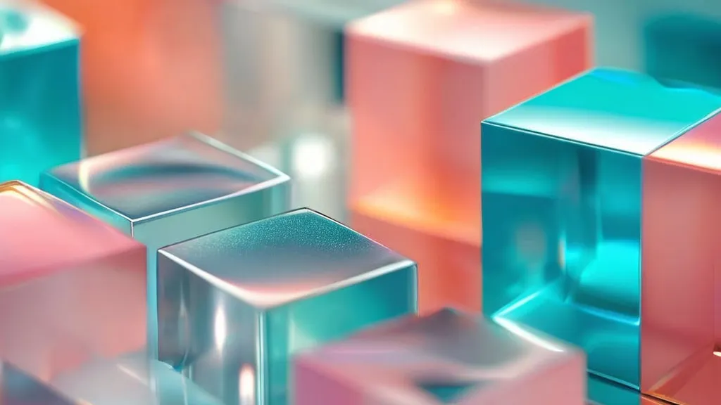 the cube is moving. Abstract various and diverse, ice stollogmites illusions with soft colors 