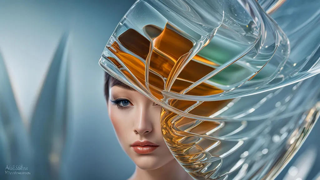 a woman's head with a large glass object on it's head