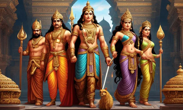 a group of men and women standing next to each other hindu mythology