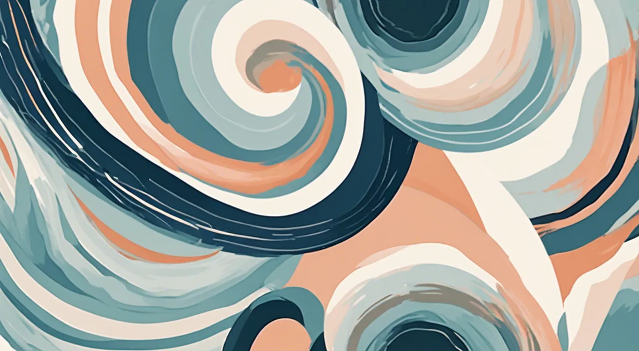 an abstract painting of blue, orange and white swirls