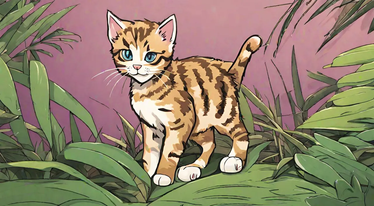 a cat with blue eyes standing in the jungle