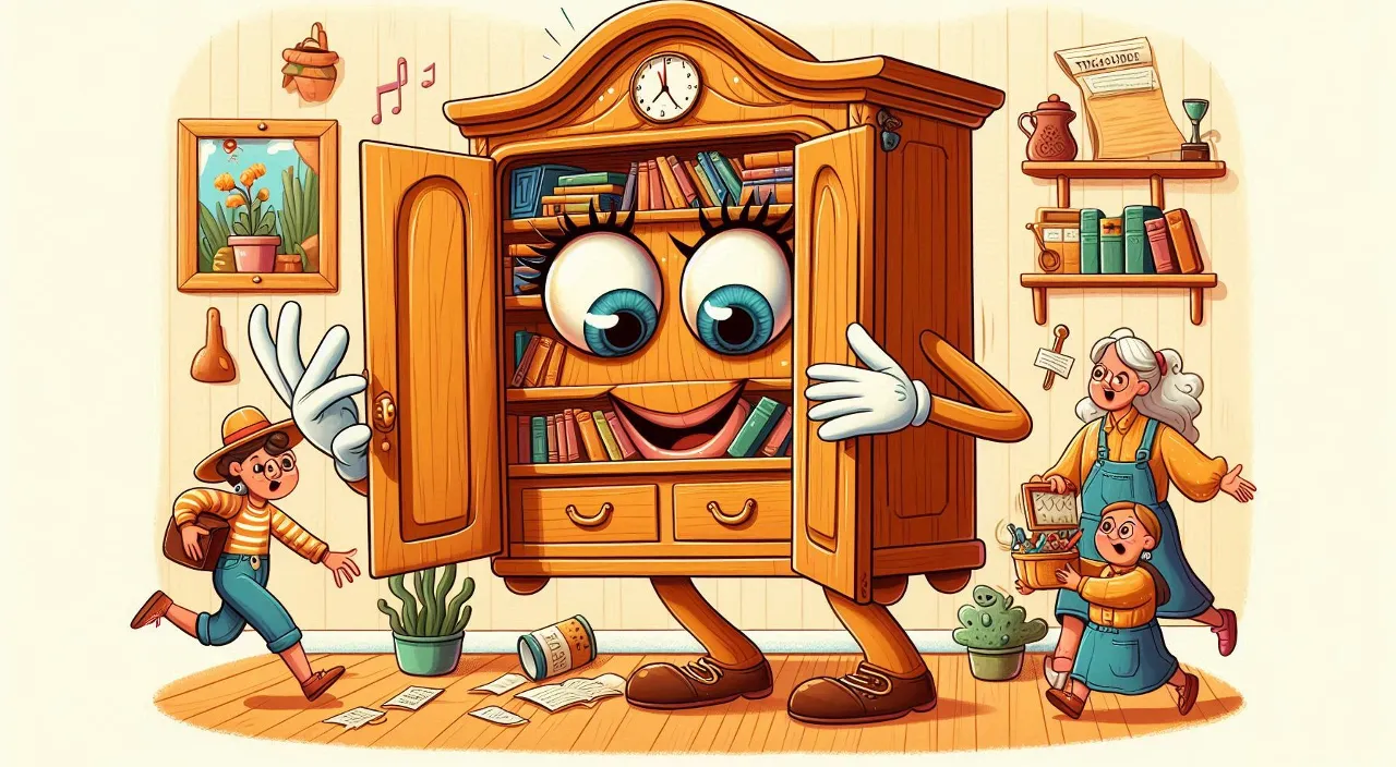 a cartoon of a bookcase with a happy face