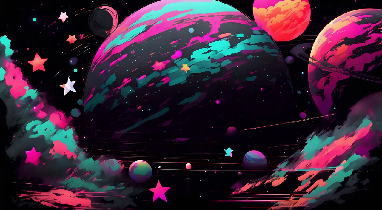 a space scene with stars and planets in the sky