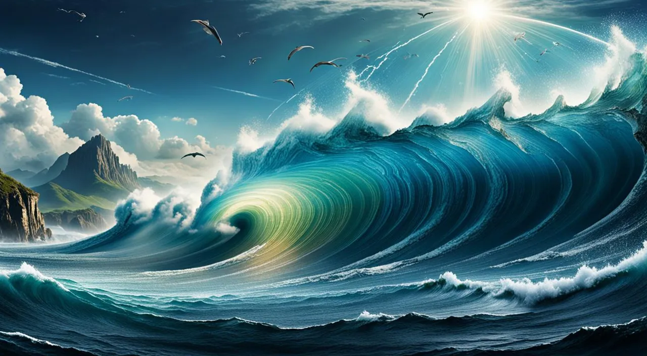 a painting of a large wave in the ocean