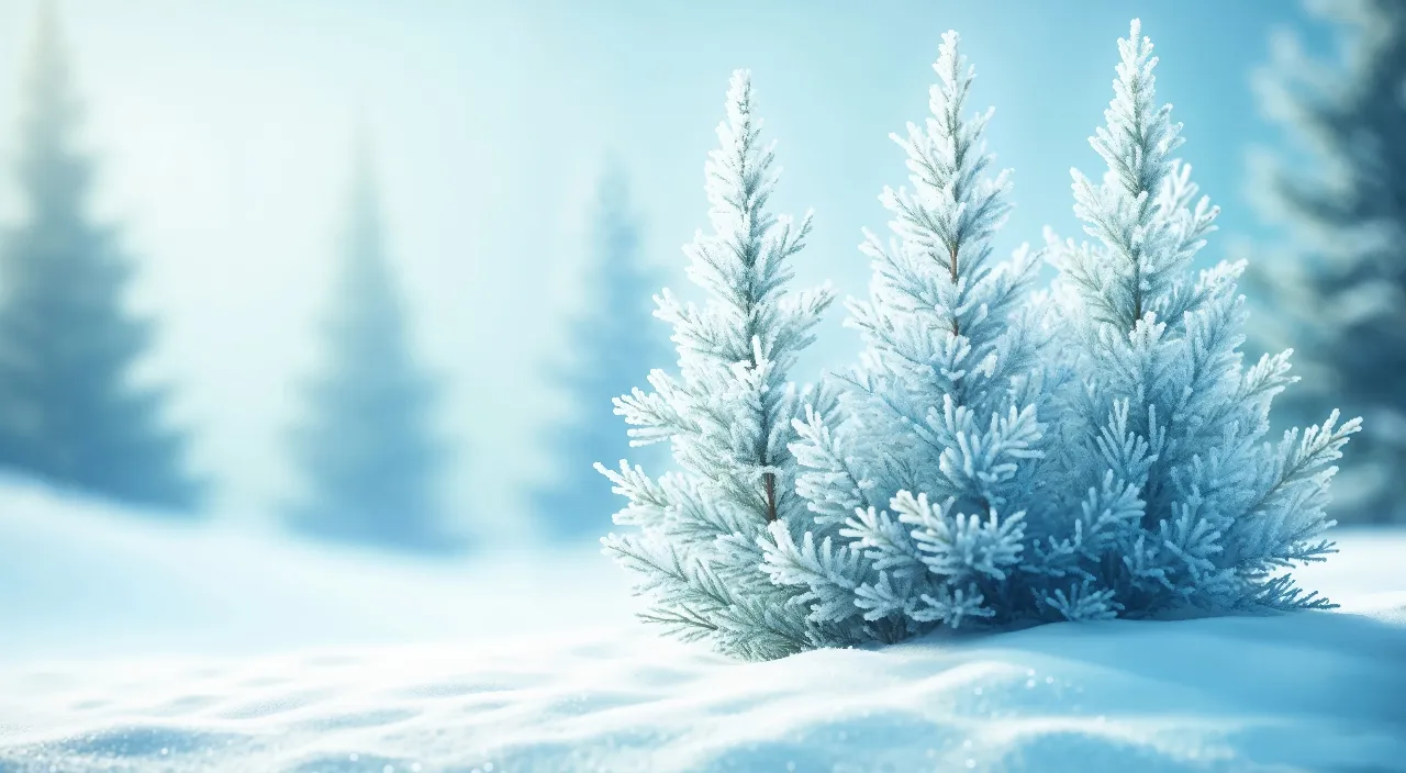 a snow covered pine tree in a snowy landscape