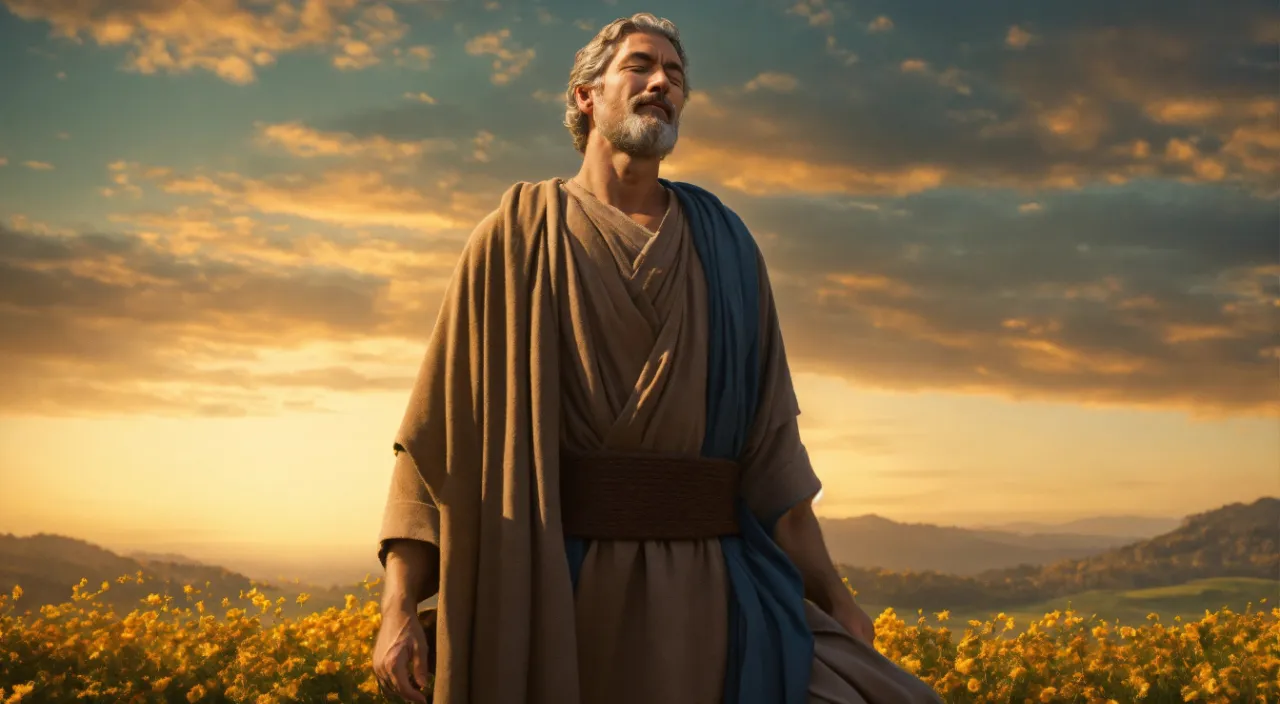 a man standing in a field of yellow flowers