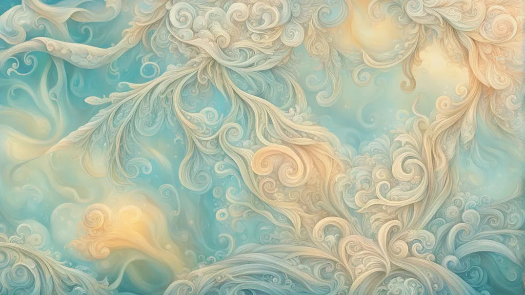 a painting of white and blue swirls on a blue background