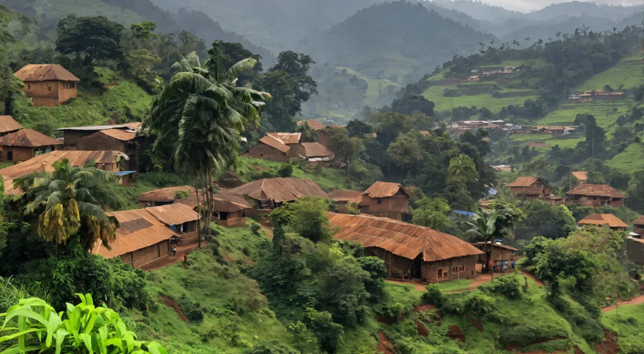 a village in the middle of a lush green hillside