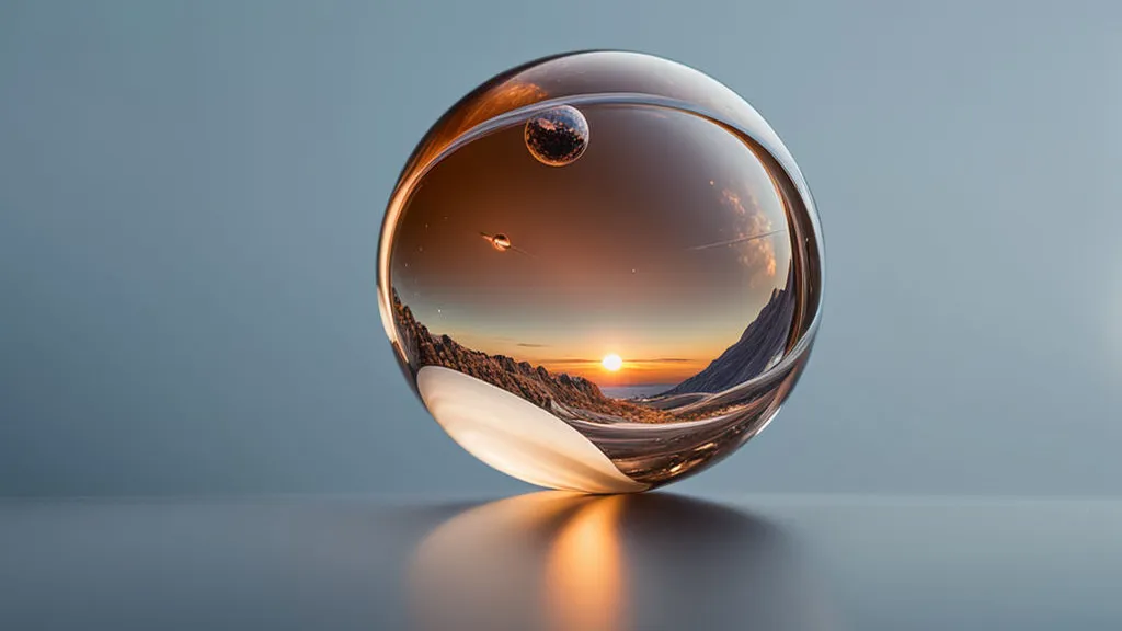 a glass sphere with a sunset in the background