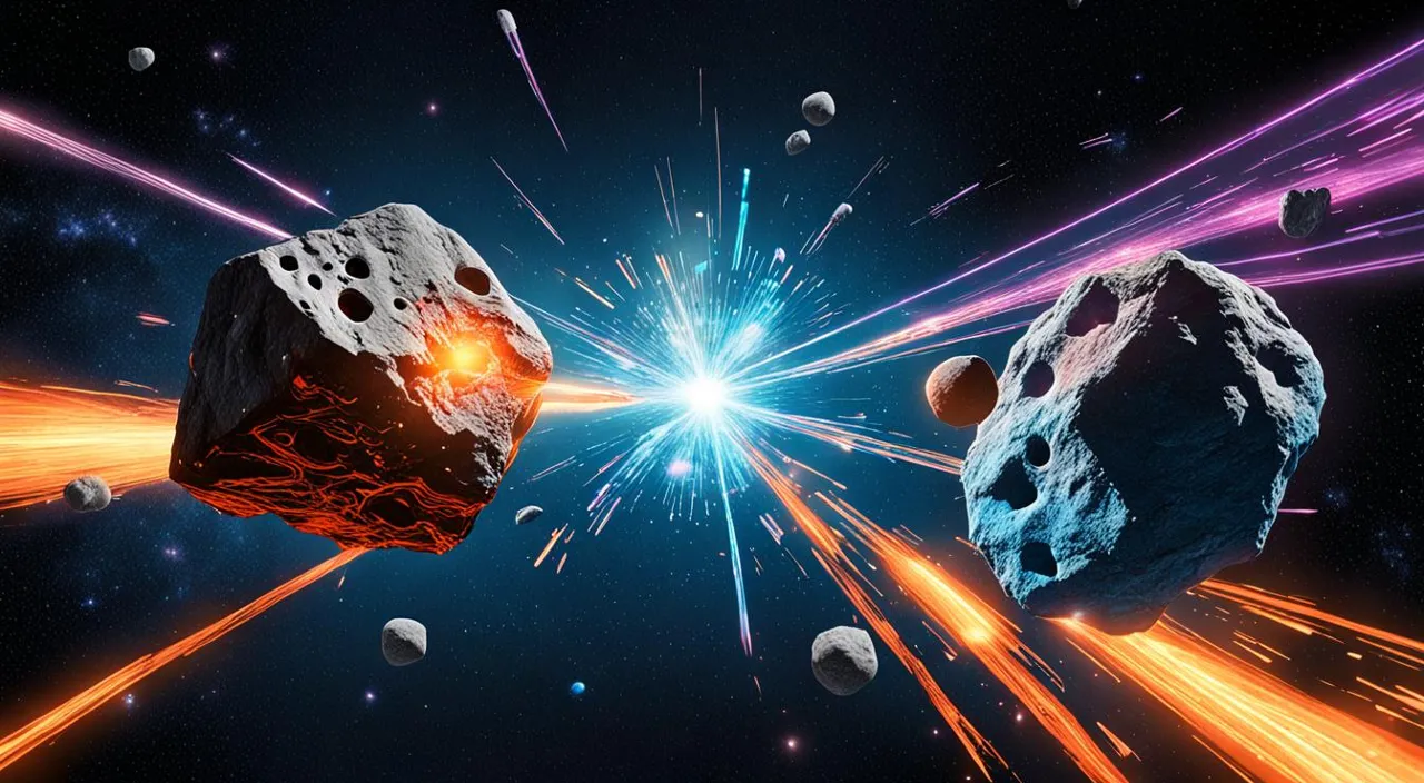 an artist's rendering of a collision between two rocks