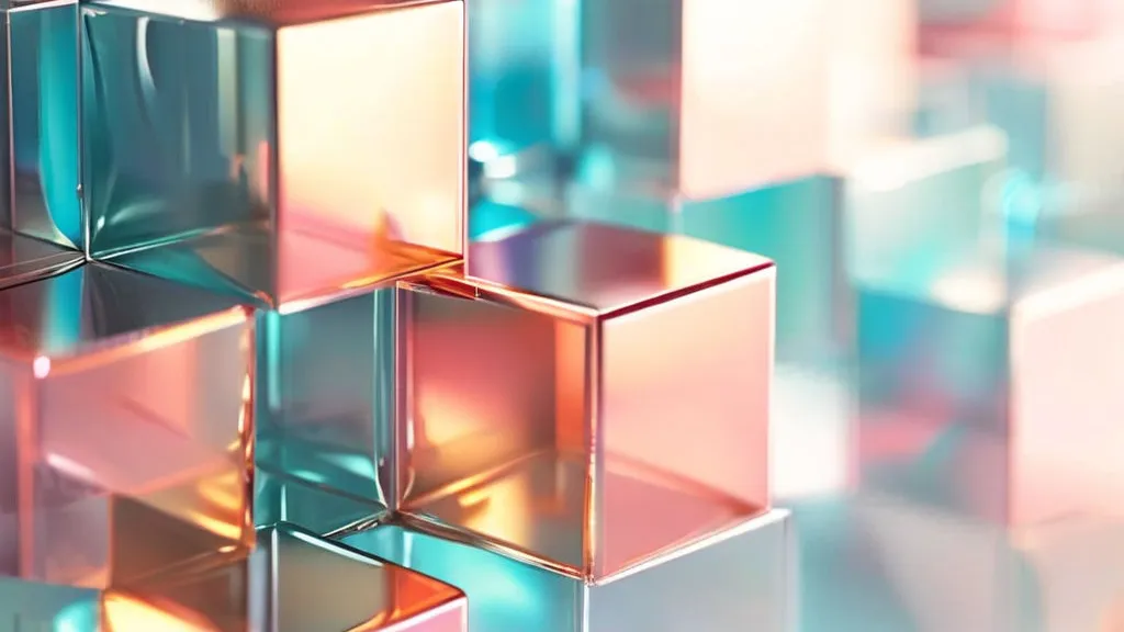 the cube is moving. Abstract various and diverse, ice stollogmites illusions with soft colors 