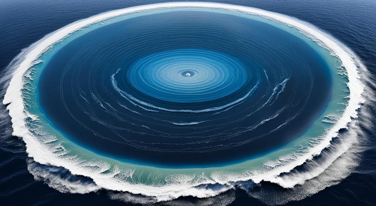 an aerial view of a blue ring in the ocean