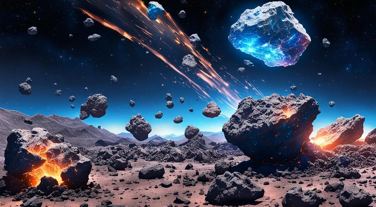 an artist's rendering of a space scene with rocks, rocks, and a