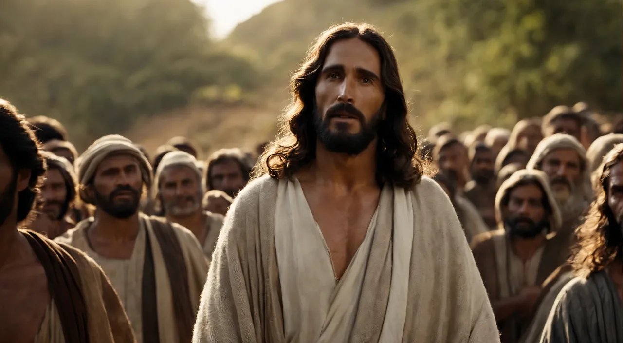 jesus standing in front of a group of people