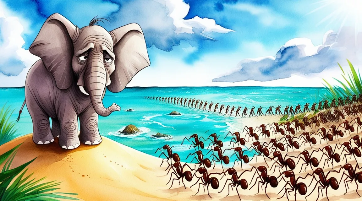 an elephant standing on top of a sandy beach