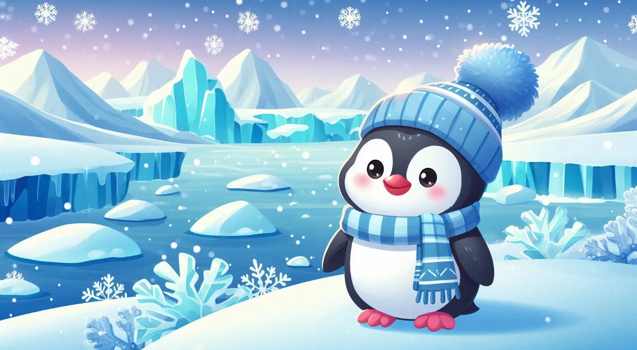 a cute penguin is walking in snow