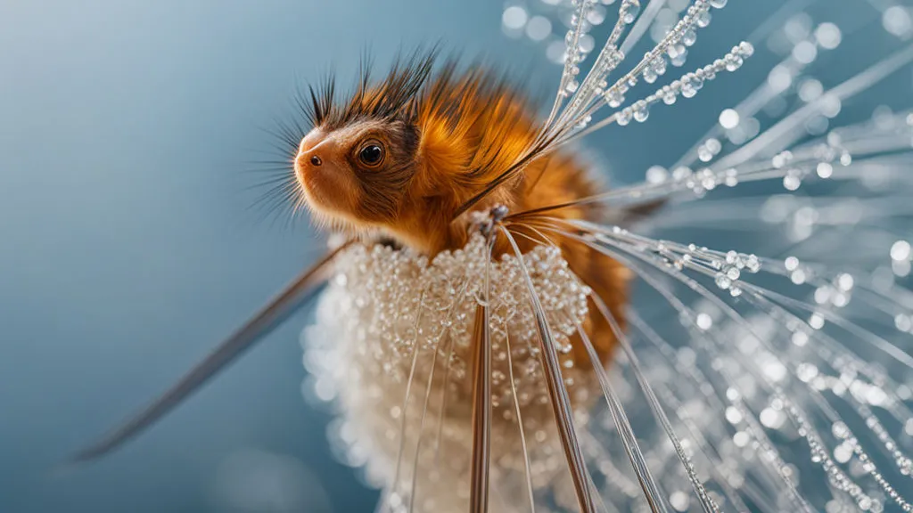 a close up of a dandelion with drops of water on it