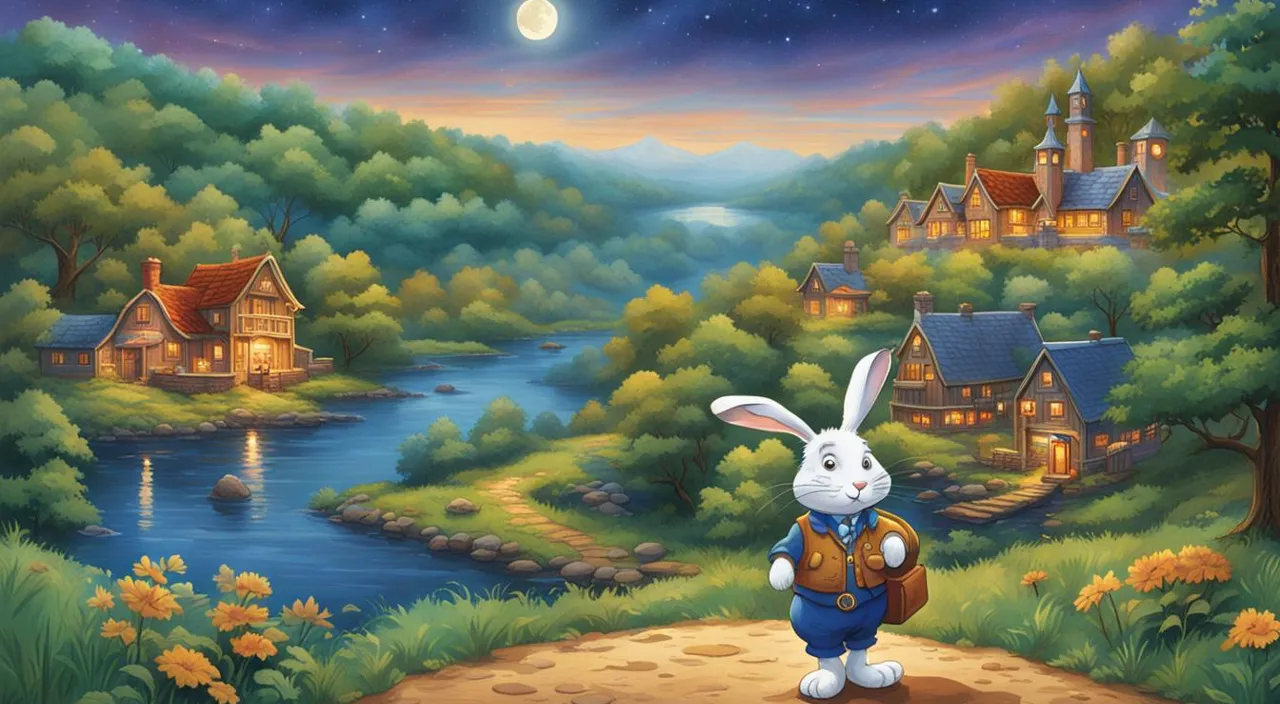 a painting of a rabbit with a backpack