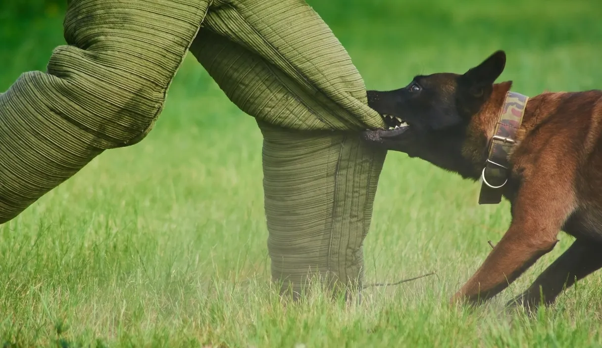 a black wolf biting the leg of a person in a field, night