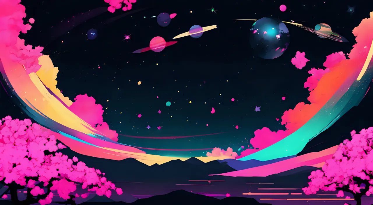 a painting of a space scene with planets and stars 