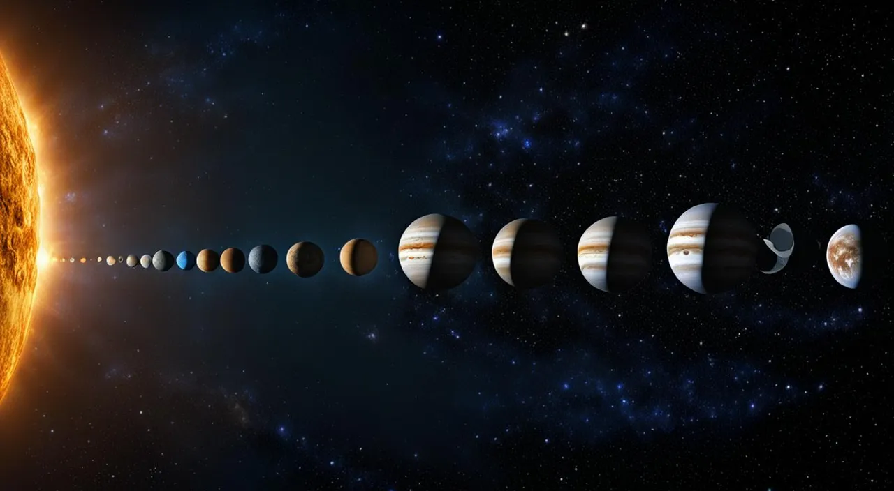 an artist's rendering of the solar system with eight planets in the foreground