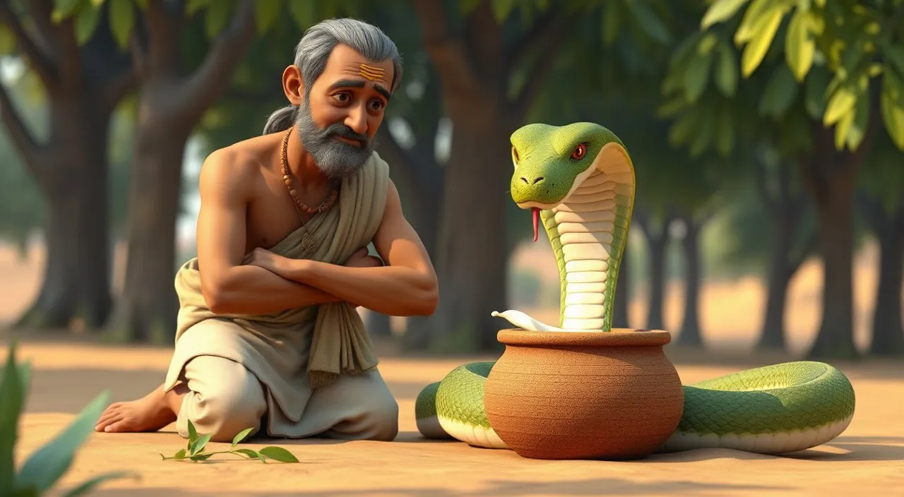 a man sitting and talking to the snake 