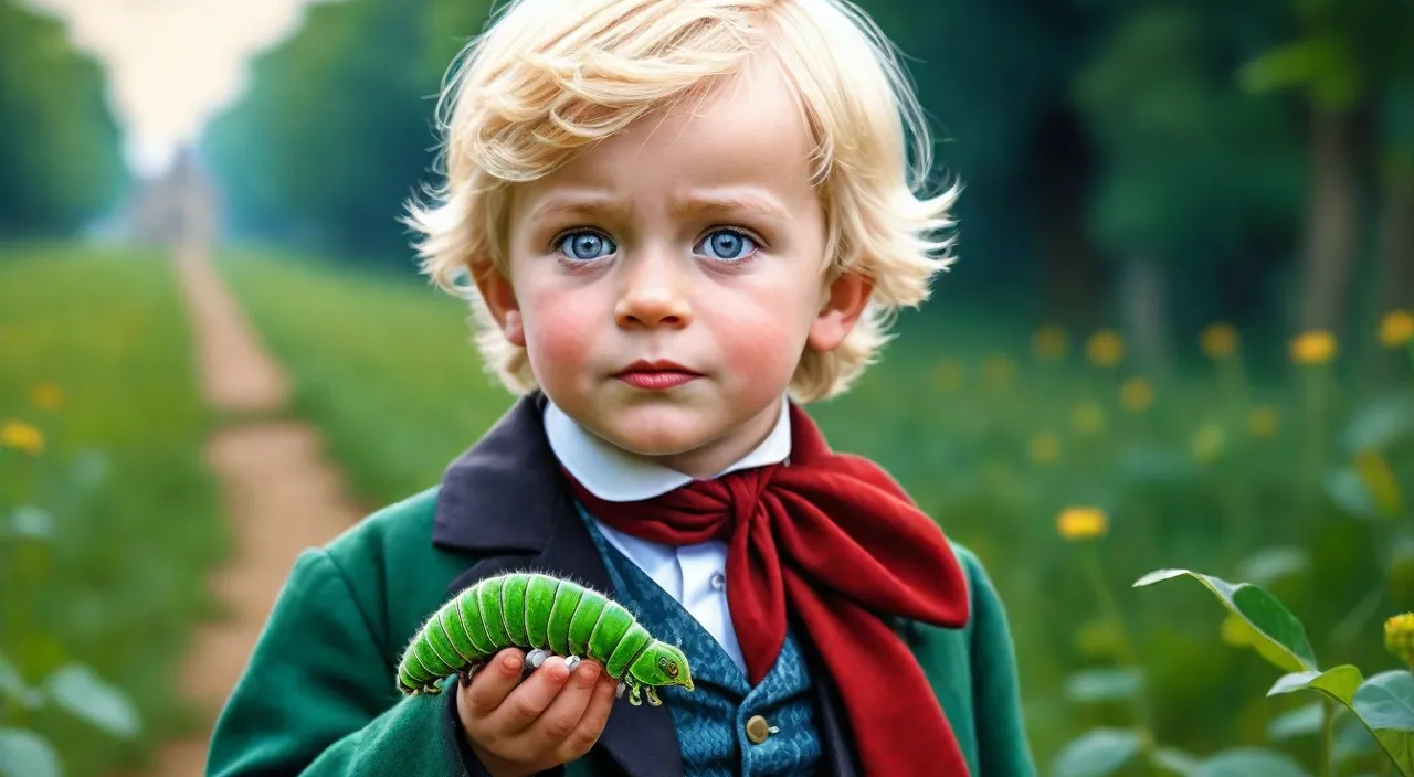 a little boy that is holding a caterpillar