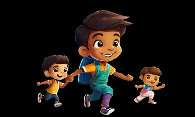 a cartoon of a boy and two other boys playing