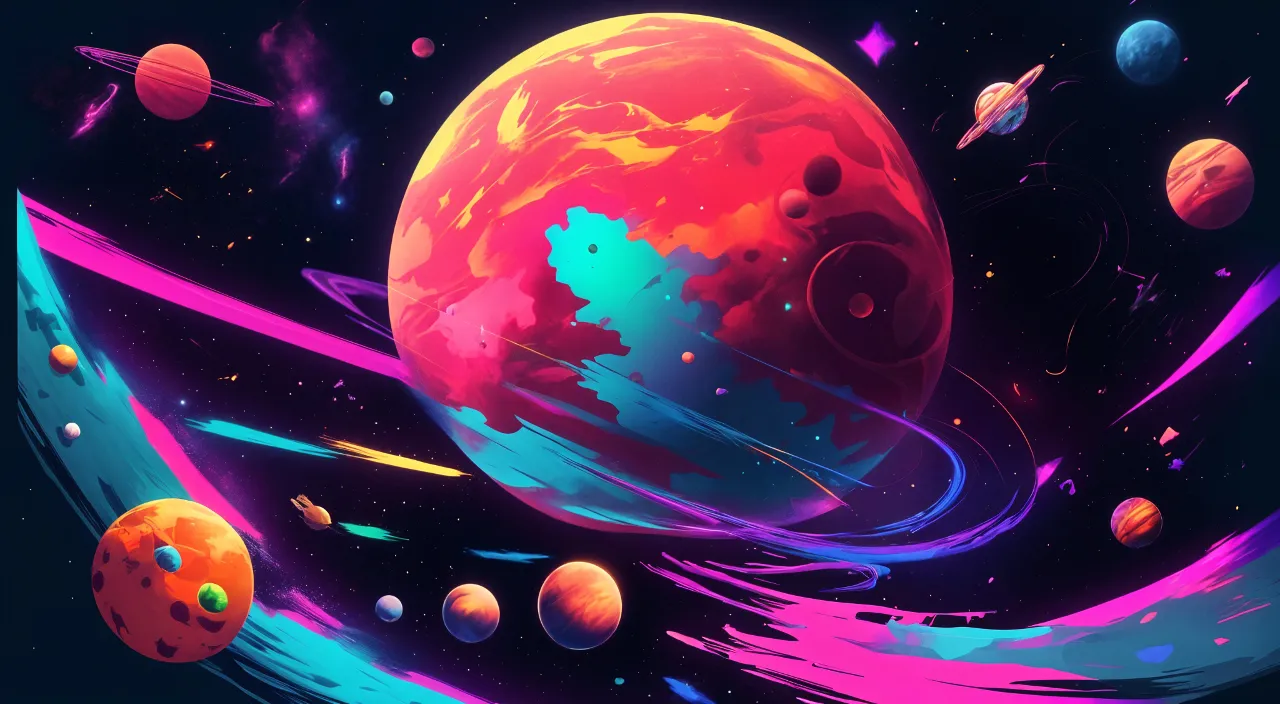 a colorful painting of planets in the sky