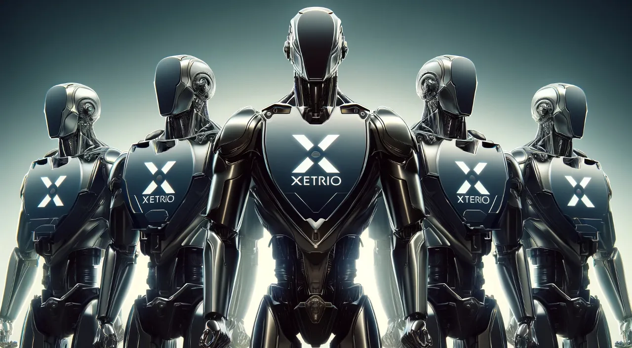 a group of robots standing next to each other, walking forward