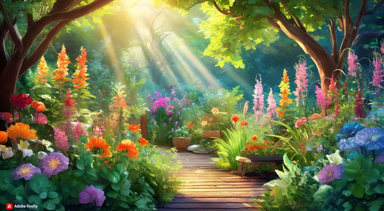 sun raise shining and flowers are moving in a garden