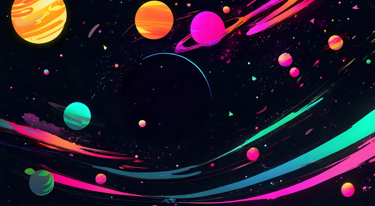 a group of colorful planets floating in the air