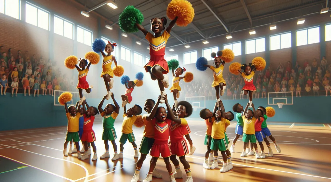 a group of cheerleaders on a basketball court