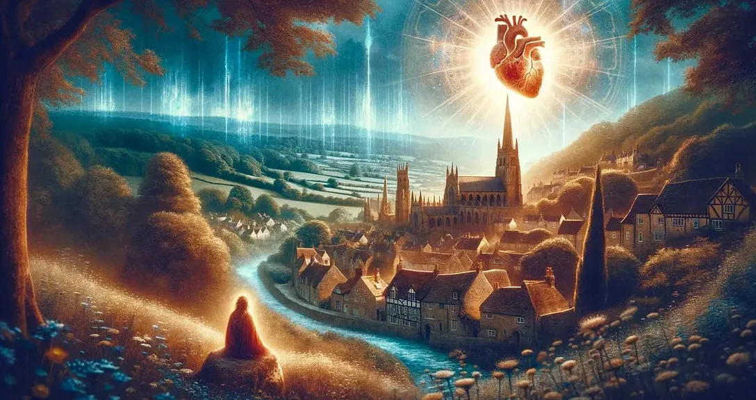 a painting of a heart in the middle of a town